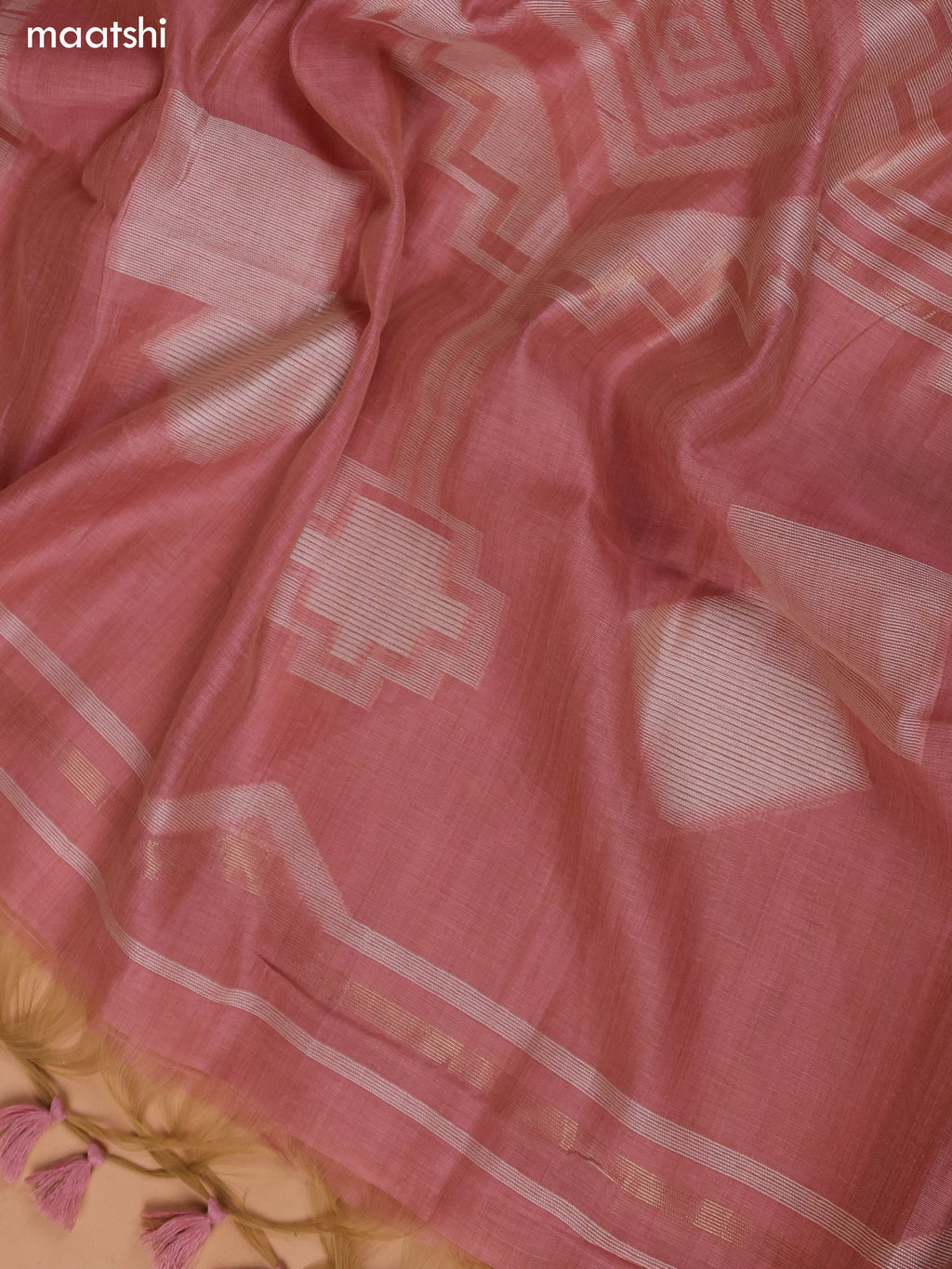 Peach Munga Cotton Dress Material With Kantha Stitch Work and Bottom & Dupatta