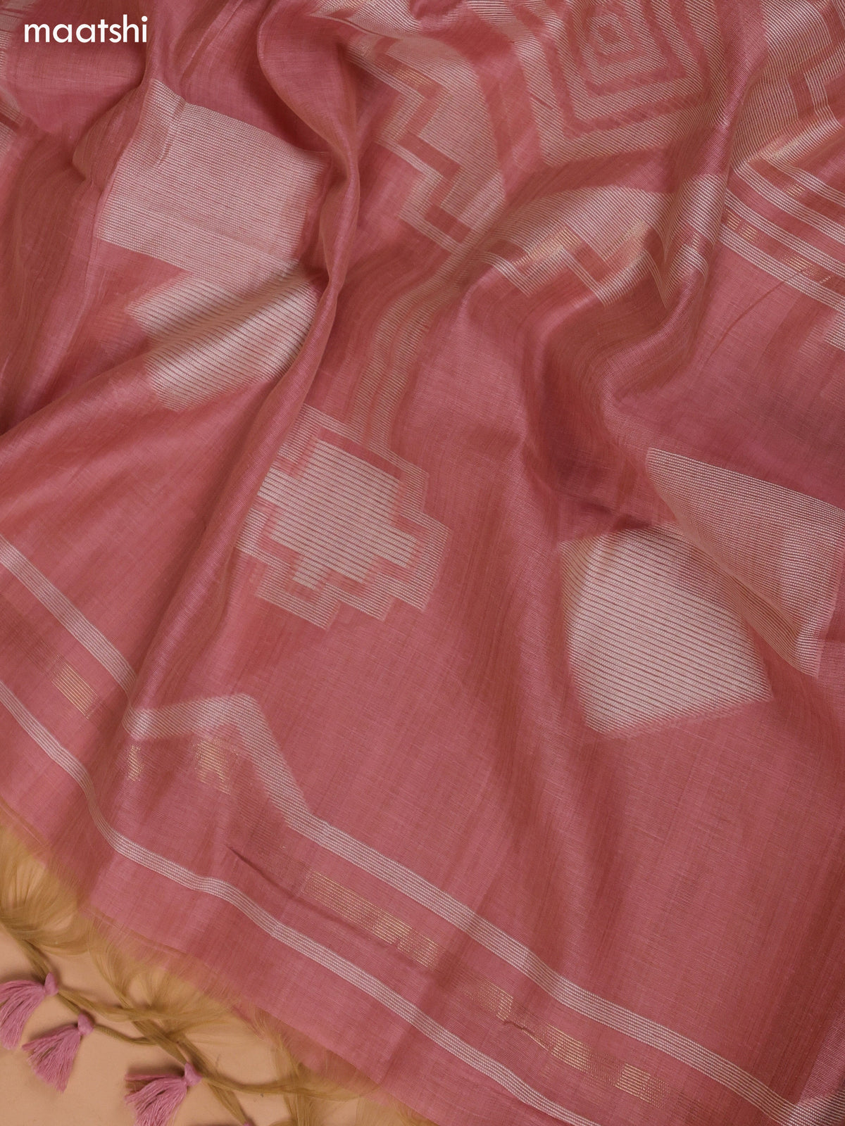 Peach Munga Cotton Dress Material With Kantha Stitch Work and Bottom & Dupatta