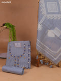 Grey Munga Cotton Dress Material With Kantha Stitch Work and Bottom & Dupatta
