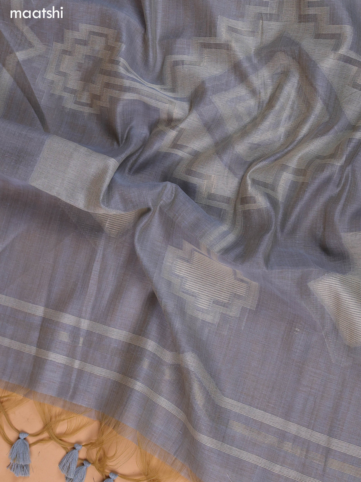 Grey Munga Cotton Dress Material With Kantha Stitch Work and Bottom & Dupatta