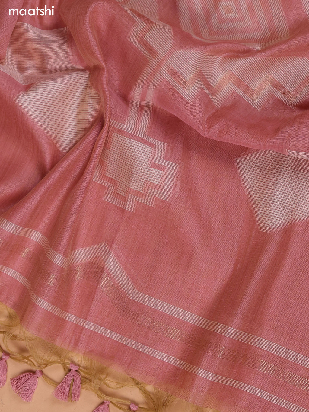 Peach Munga Cotton Dress Material With Kantha Stitch Work and Bottom & Dupatta
