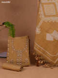 Dark Sandal Munga Cotton Dress Material With Kantha Stitch Work and Bottom & Dupatta