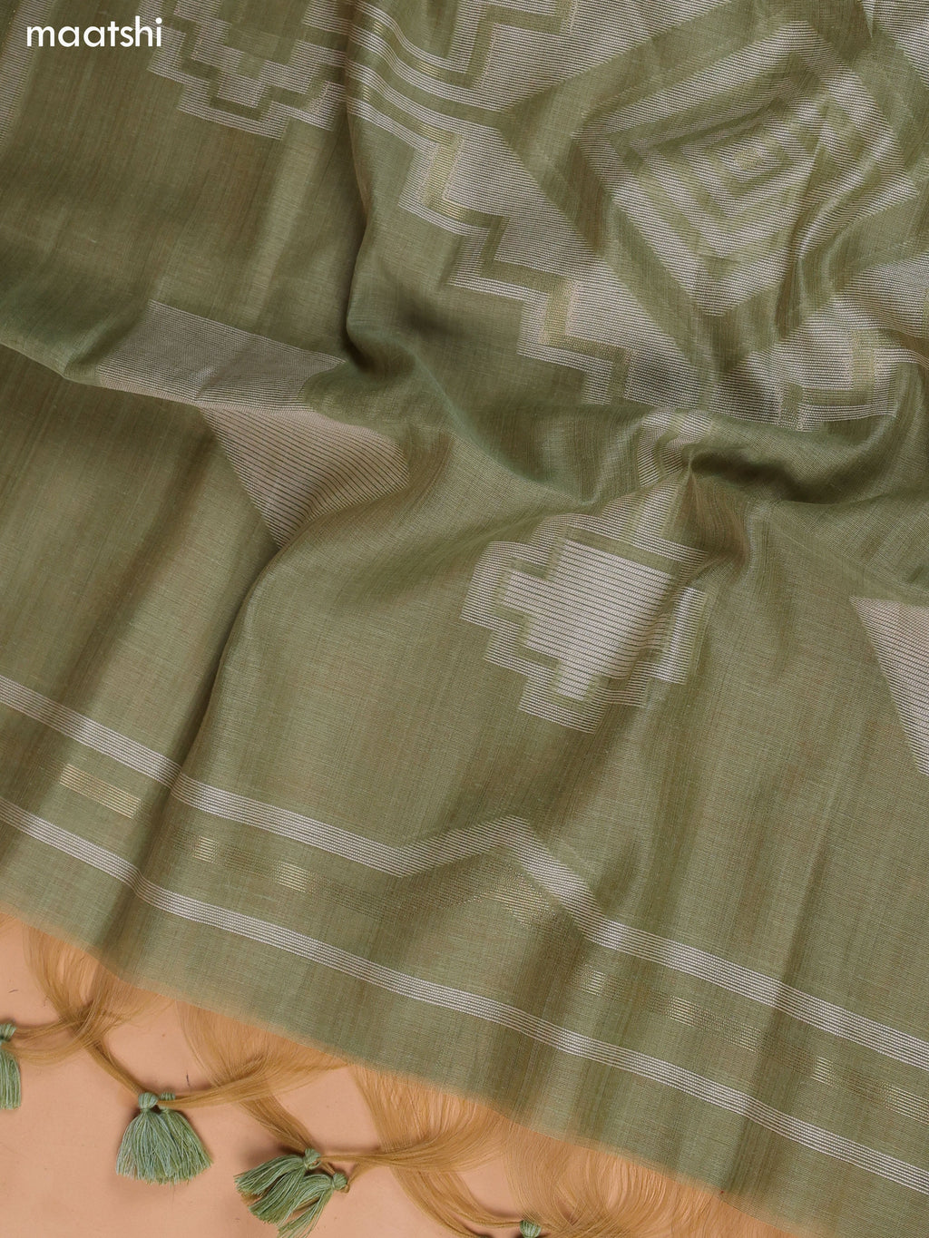 Elaichi Green Munga Cotton Dress Material With Kantha Stitch Work and Bottom & Dupatta