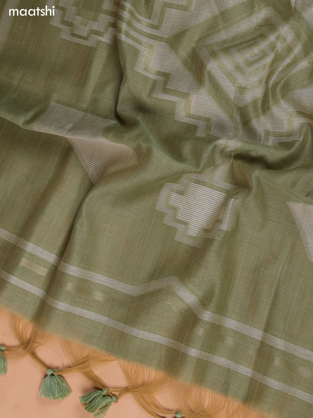 Elaichi Green Munga Cotton Dress Material With Kantha Stitch Work and Bottom & Dupatta