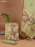 Mild Pista Green Munga Cotton Dress Material With Peacock Design Thread & Zari Weaves and Bottom & Dupatta