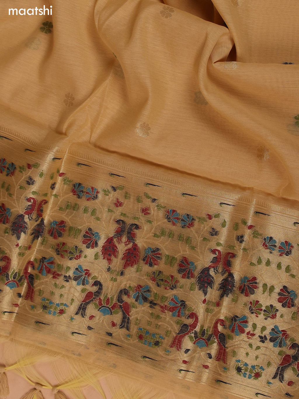 Sandal Munga Cotton Dress Material With Thread & Zari Weaves Neck Pattern and Bottom & Dupatta