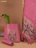 Pink Munga Cotton Dress Material With Thread & Zari Weaves Neck Pattern and Bottom & Dupatta