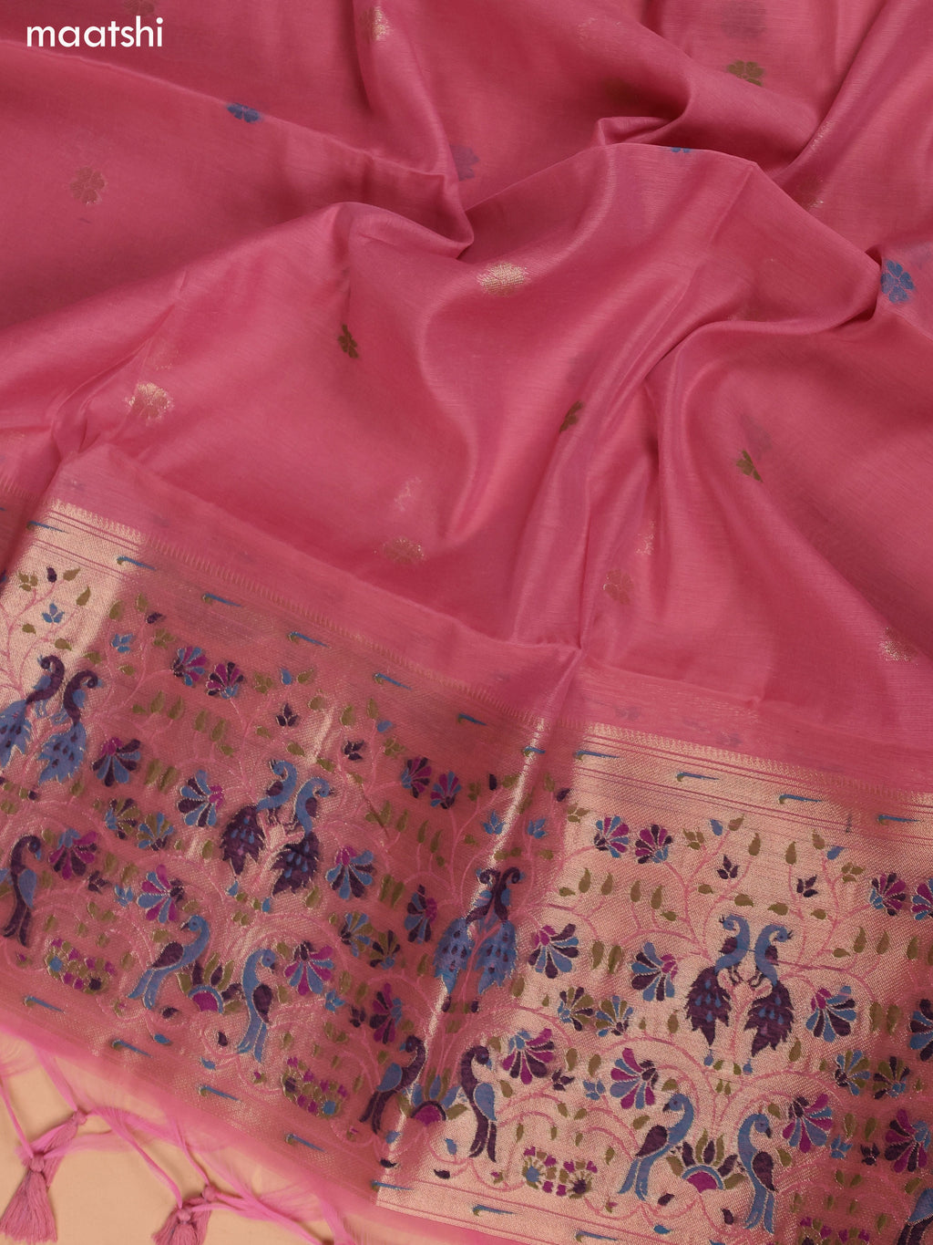 Pink Munga Cotton Dress Material With Thread & Zari Weaves Neck Pattern and Bottom & Dupatta