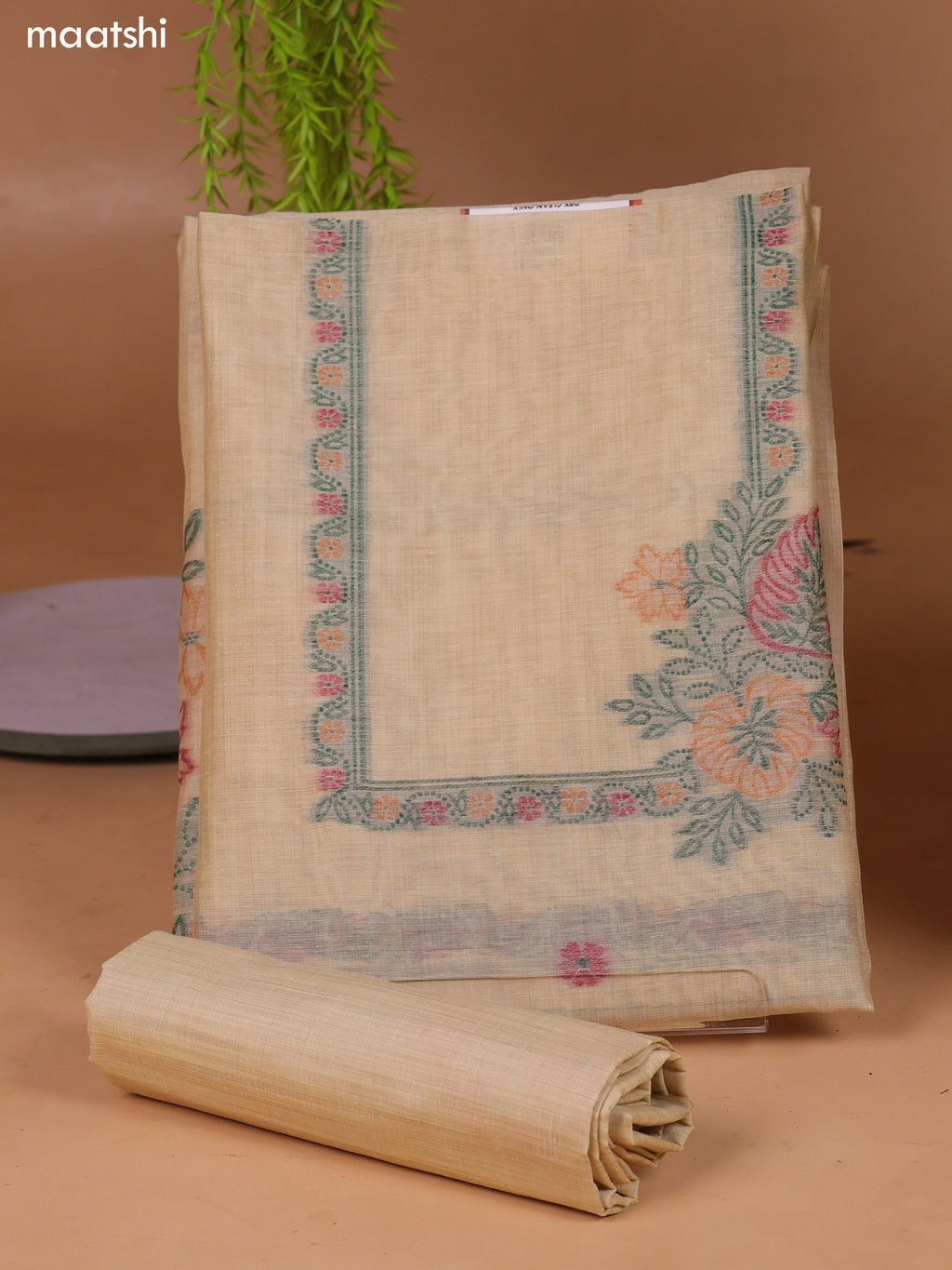 Sandal Munga Cotton Dress Material With Thread Weaves Neck Pattern and Bottom & Dupatta
