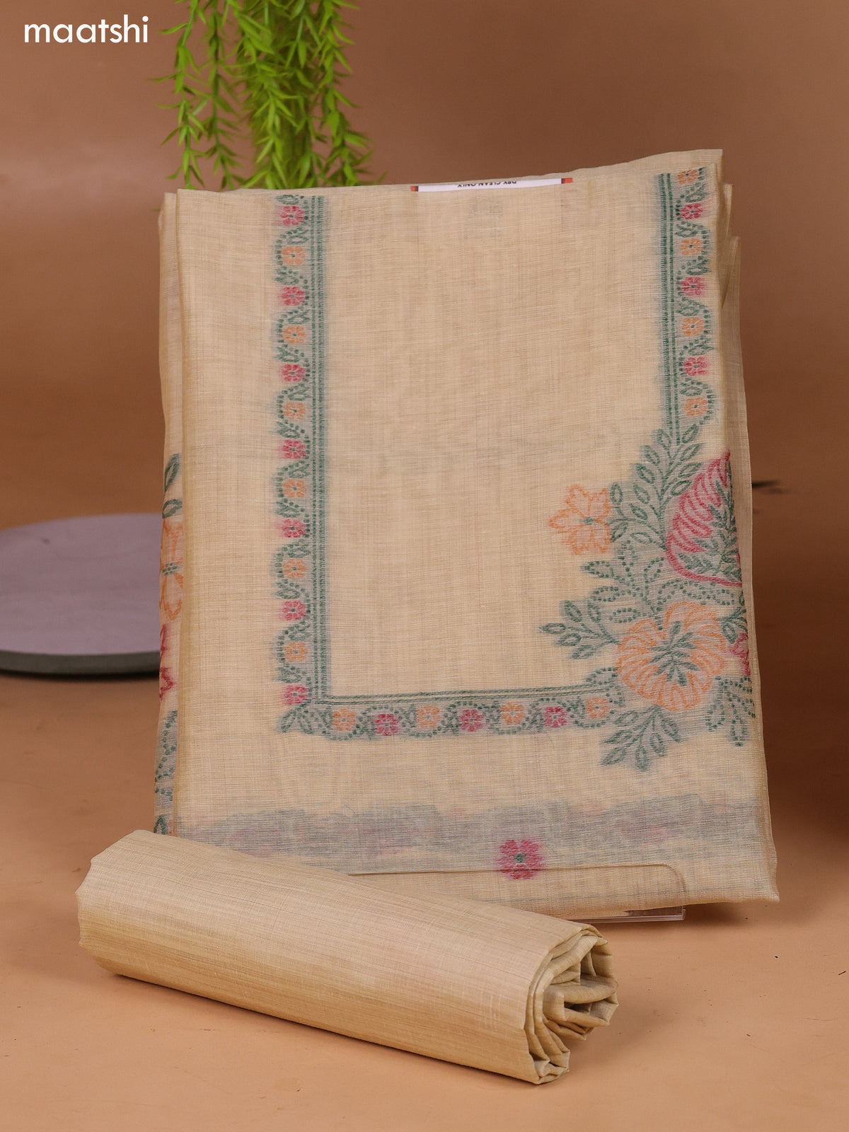 Sandal Munga Cotton Dress Material With Thread Weaves Neck Pattern and Bottom & Dupatta
