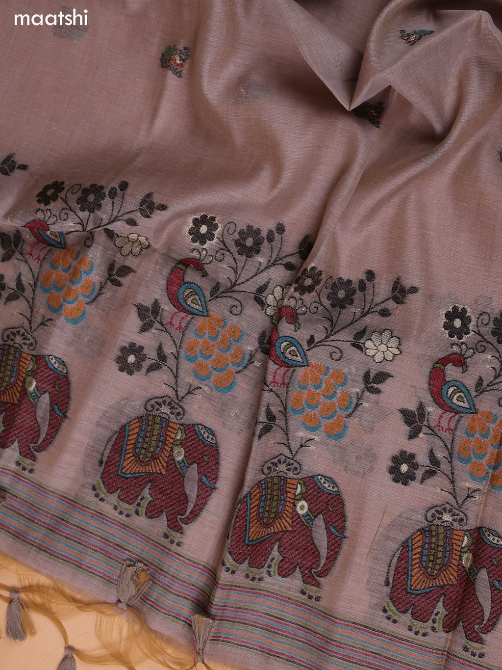 Pastel Brown Munga Cotton Dress Material With Thread Weaves Neck Pattern and Bottom & Dupatta