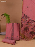 Dark Peach Munga Cotton Dress Material With Thread Weaves Neck Pattern and Bottom & Dupatta