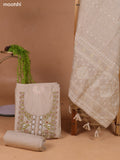 Beige Munga Cotton Dress Material With Kantha Stitch Work Neck Pattern and Bottom & Dupatta