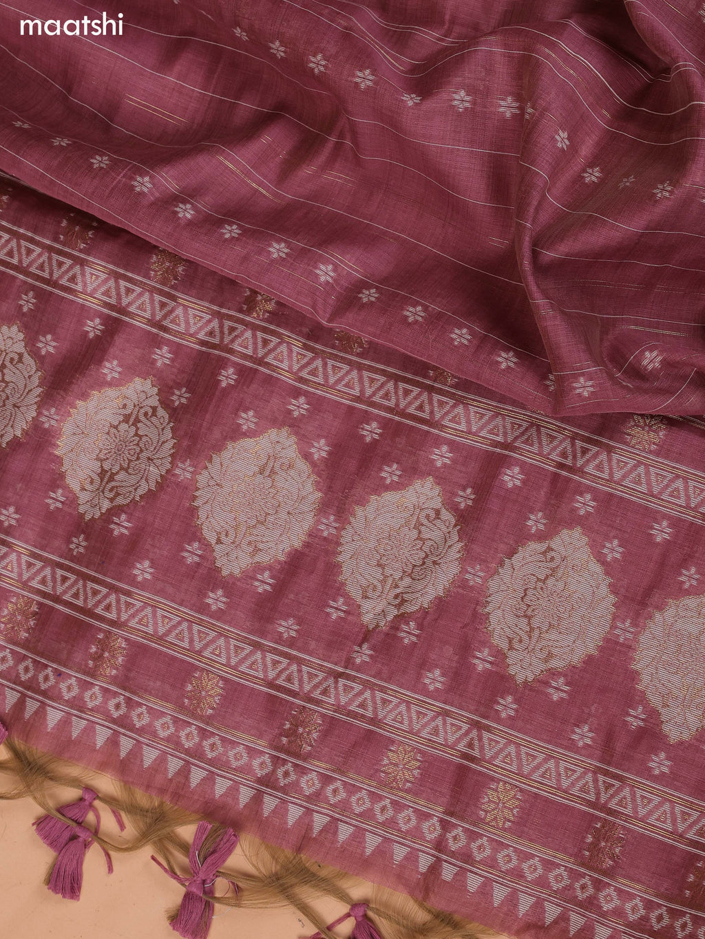 Mauve Pink Munga Cotton Dress Material With Kantha Stitch Work Neck Pattern and Bottom & Dupatta