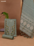 Pastel Green Munga Cotton Dress Material With Kantha Stitch Work Neck Pattern and Bottom & Dupatta