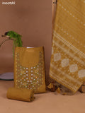 Mustard Munga Cotton Dress Material With Kantha Stitch Work Neck Pattern and Bottom & Dupatta