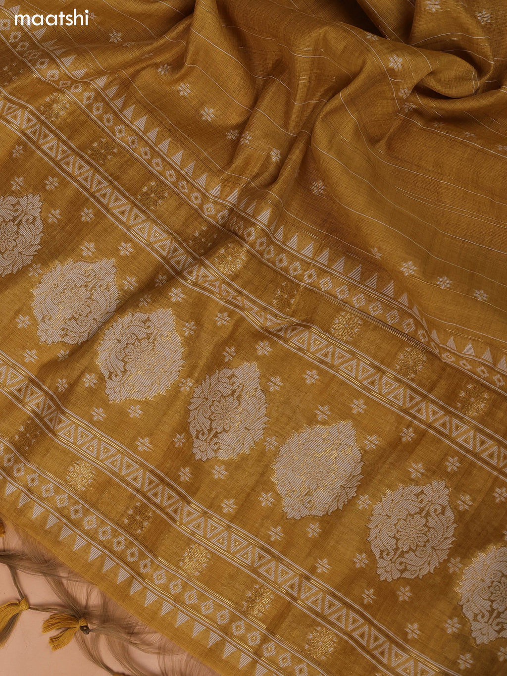 Mustard Munga Cotton Dress Material With Kantha Stitch Work Neck Pattern and Bottom & Dupatta