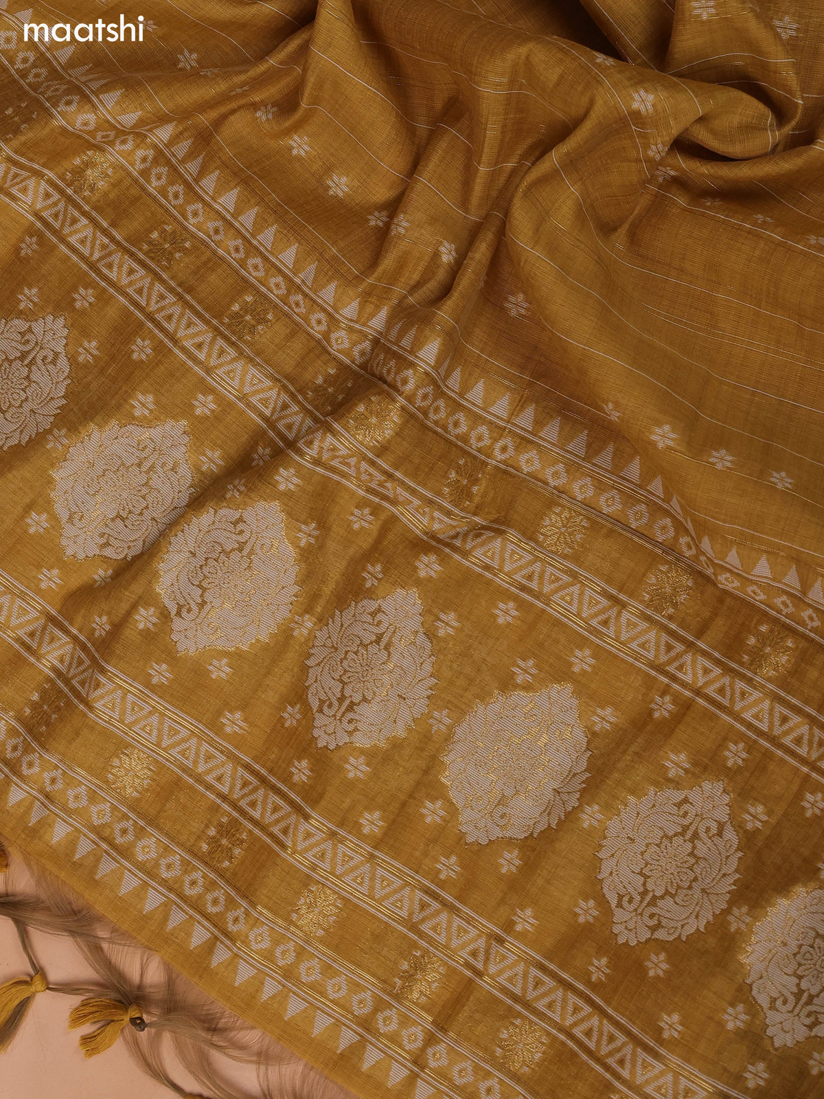 Mustard Munga Cotton Dress Material With Kantha Stitch Work Neck Pattern and Bottom & Dupatta