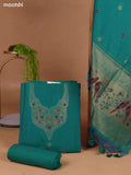 Green Munga Cotton Dress Material With Thread & Zari Weaves Neck Pattern and Bottom & Dupatta
