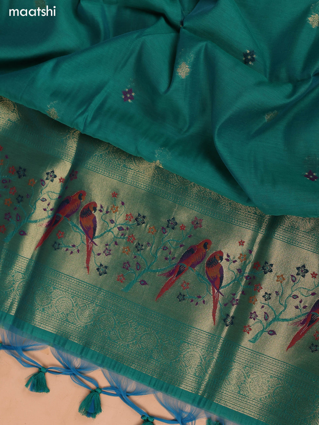 Green Munga Cotton Dress Material With Thread & Zari Weaves Neck Pattern and Bottom & Dupatta