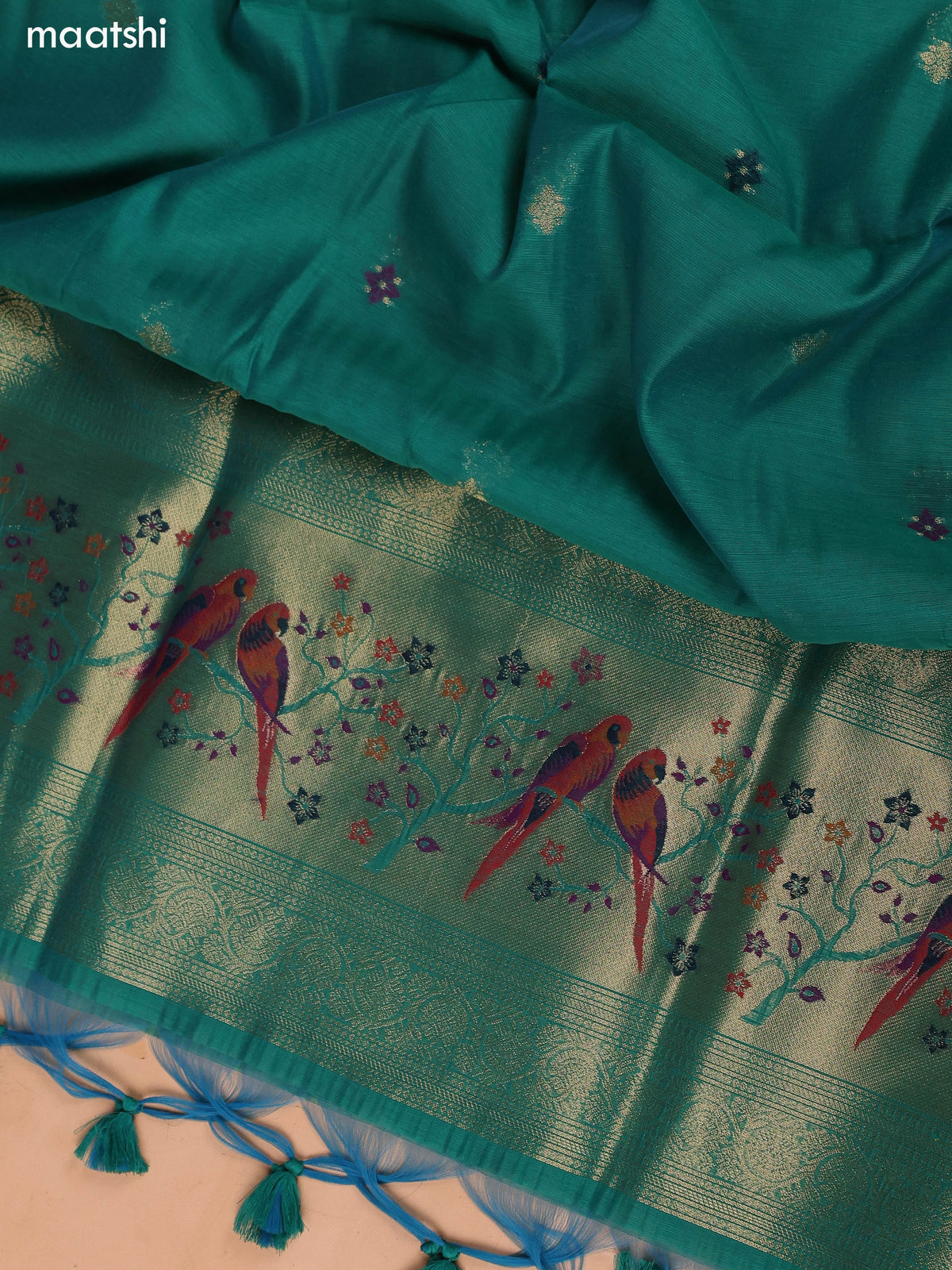 Green Munga Cotton Dress Material With Thread & Zari Weaves Neck Pattern and Bottom & Dupatta