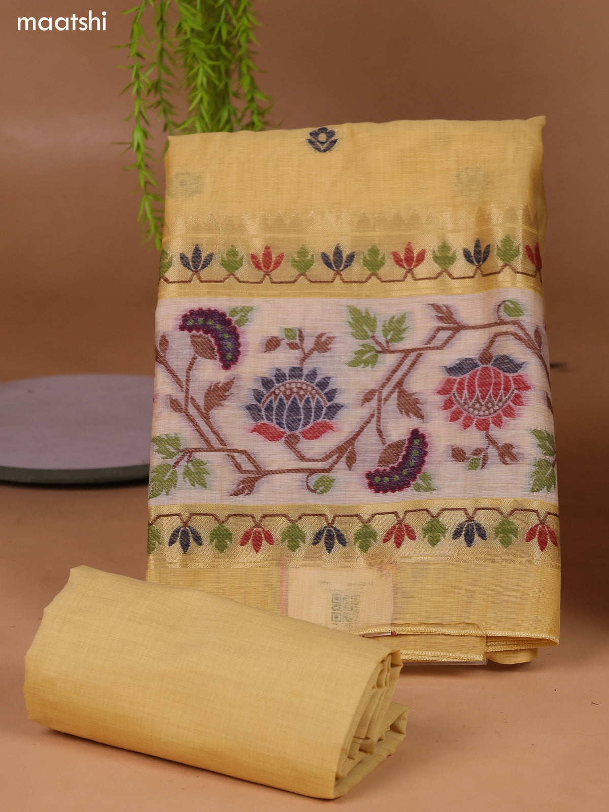 Sandal Munga Cotton Dress Material With Paithani Style Thread & Zari Woven Border and Bottom & Dupatta