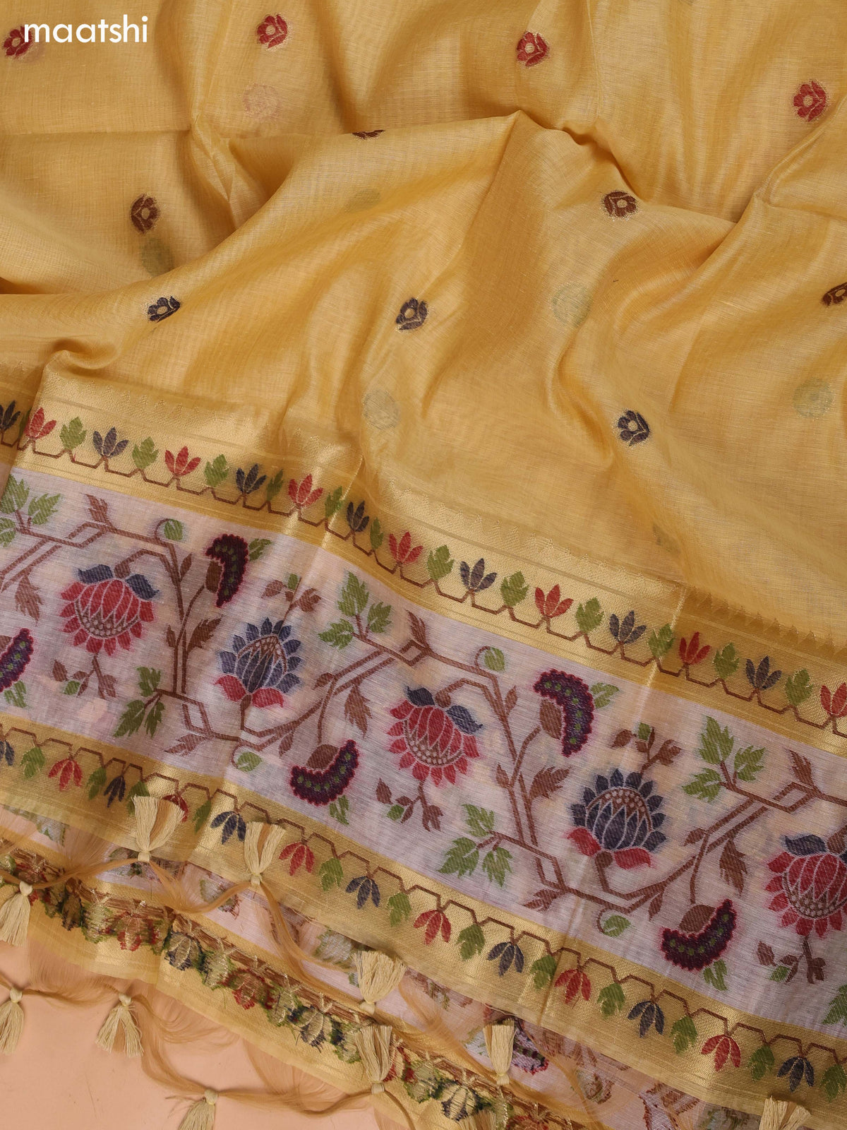 Sandal Munga Cotton Dress Material With Paithani Style Thread & Zari Woven Border and Bottom & Dupatta