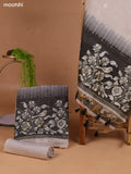 Beige and Black Munga Cotton Dress Material With Thread & Zari Woven Border and Bottom & Dupatta