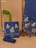 Blue Munga Cotton Dress Material With Thread & Zari Weaves Border and Bottom & Dupatta