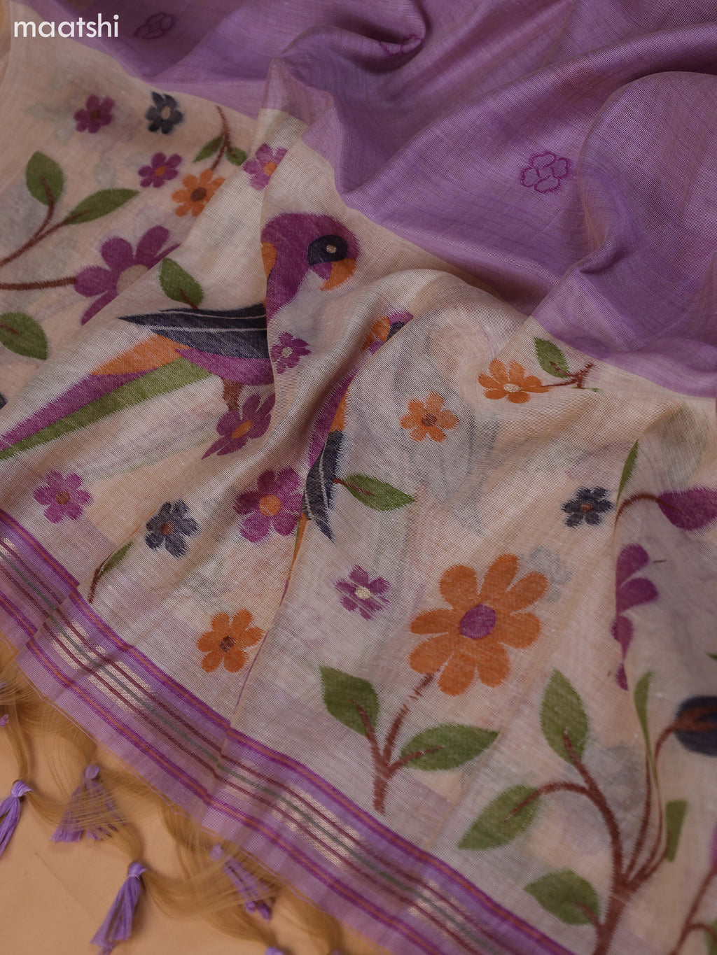 Lavender Munga Cotton Dress Material With Thread Weaves Neck Pattern and Bottom & Dupatta