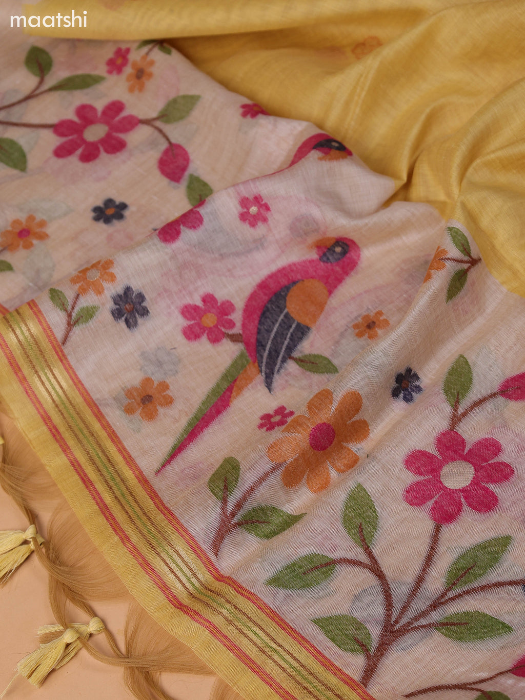 Pastel Yellow Munga Cotton Dress Material With Thread Weaves Neck Pattern and Bottom & Dupatta