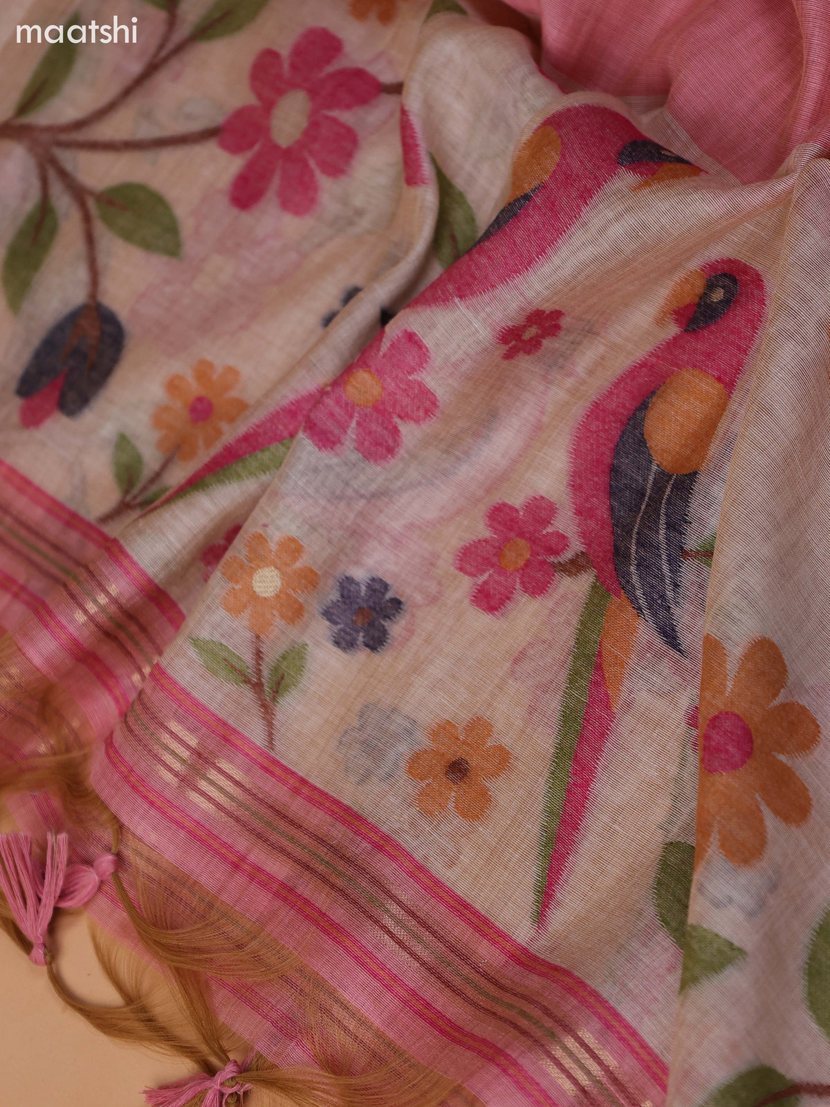 Pastel Pink Munga Cotton Dress Material With Thread Weaves Neck Pattern and Bottom & Dupatta