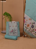 Pastel Blue Munga Cotton Dress Material With Thread Weaves Neck Pattern and Bottom & Dupatta