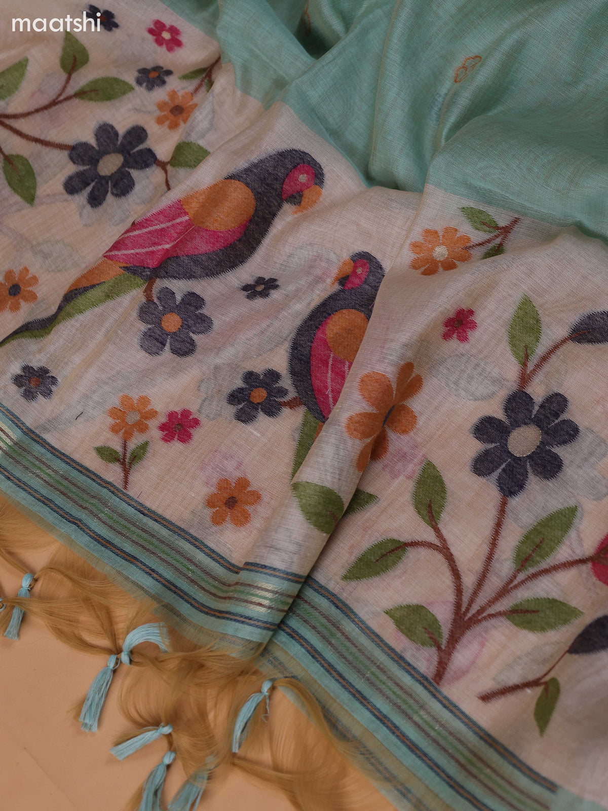 Pastel Blue Munga Cotton Dress Material With Thread Weaves Neck Pattern and Bottom & Dupatta