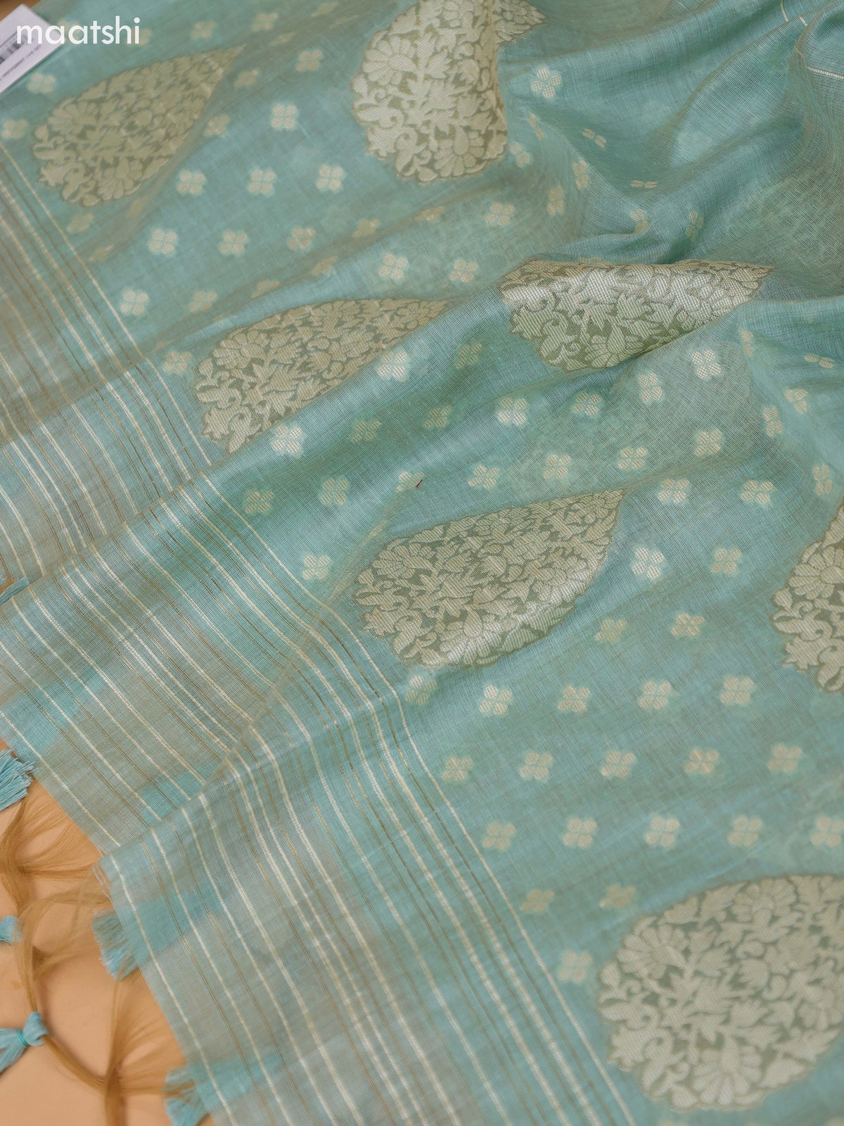 Pastel Blue Munga Cotton Dress Material With Thread & Zari Weaves Border and Bottom & Dupatta