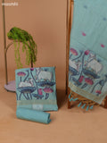 Pastel Blue Munga Cotton Dress Material With Pichwai Design & Zari Weaves Border and Bottom & Dupatta