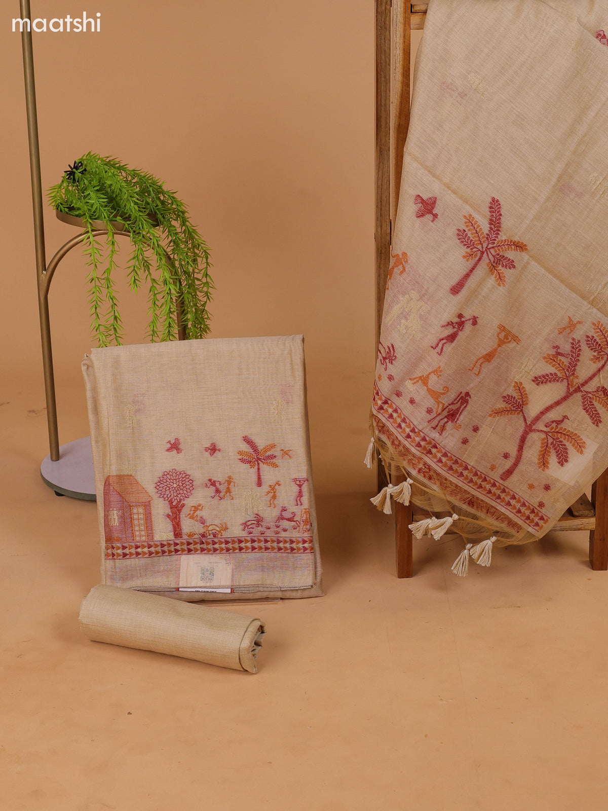 Sandal Munga Cotton Dress Material With Thread Weaves Border and Bottom & Dupatta