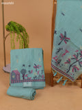 Pastel Blue Munga Cotton Dress Material With Thread Weaves Border and Bottom & Dupatta