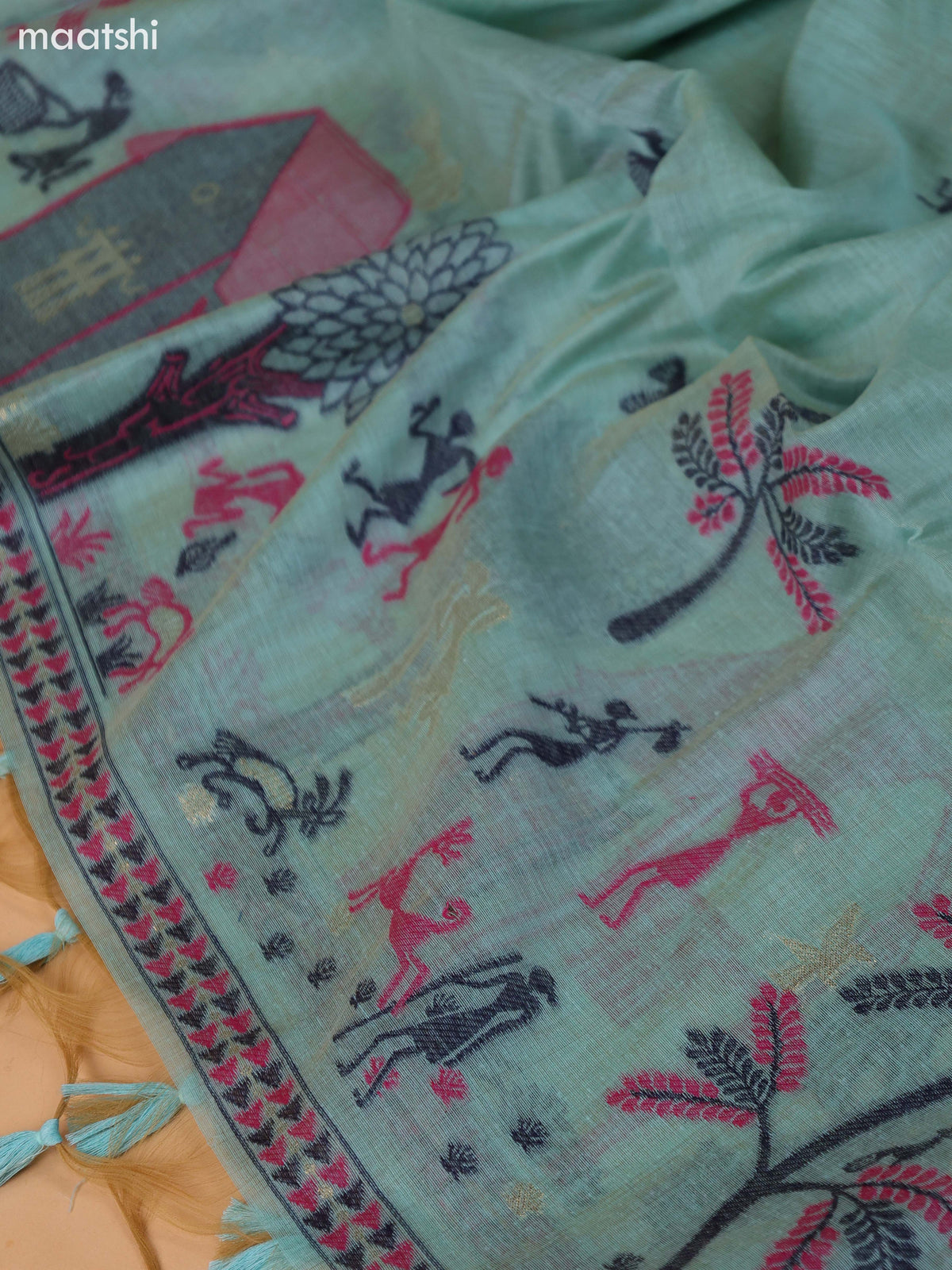 Pastel Blue Munga Cotton Dress Material With Thread Weaves Border and Bottom & Dupatta