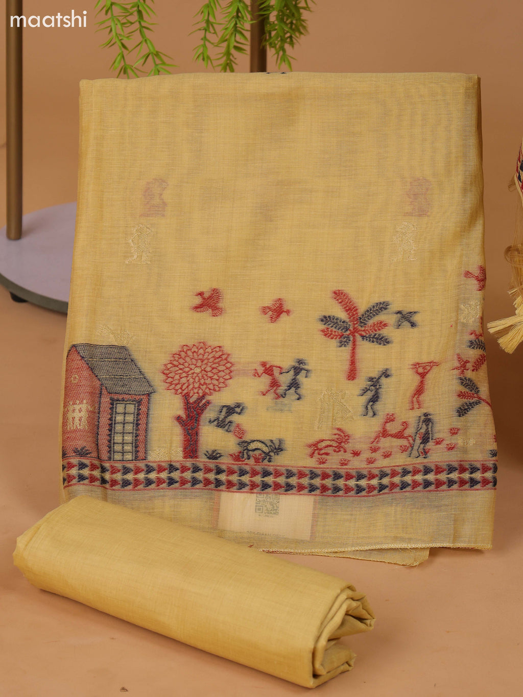 Pastel Yellow Munga Cotton Dress Material With Thread Weaves Border and Bottom & Dupatta