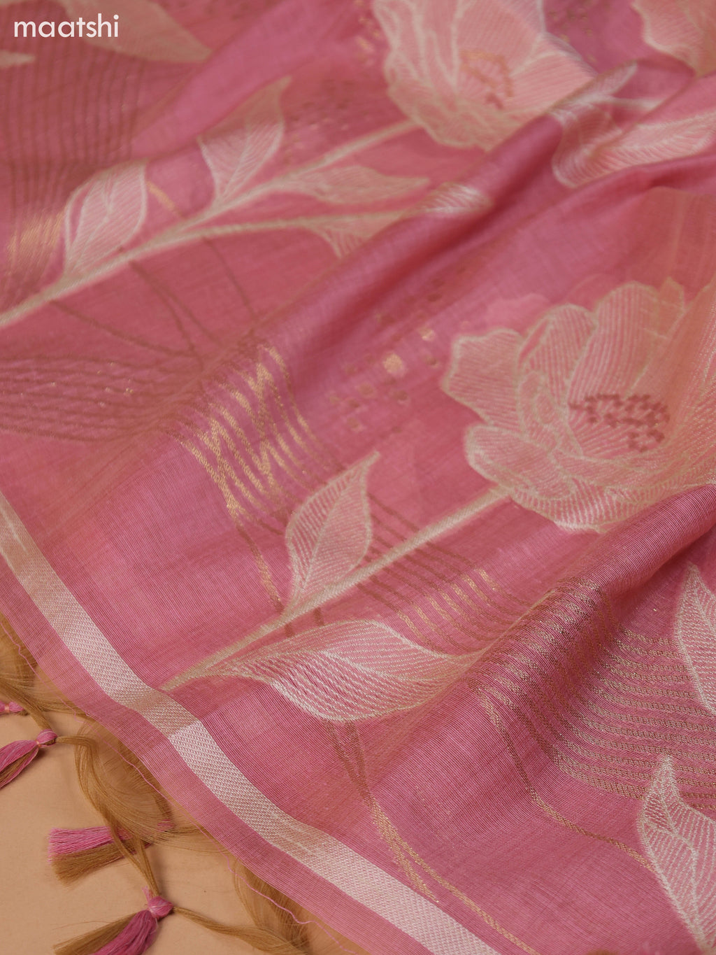 Pastel Pink Munga Cotton Dress Material With Thread & Zari Weaves and Bottom & Dupatta