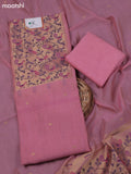 Peach Pink Munga Cotton Dress Material With Thread & Zari Neck Pattern