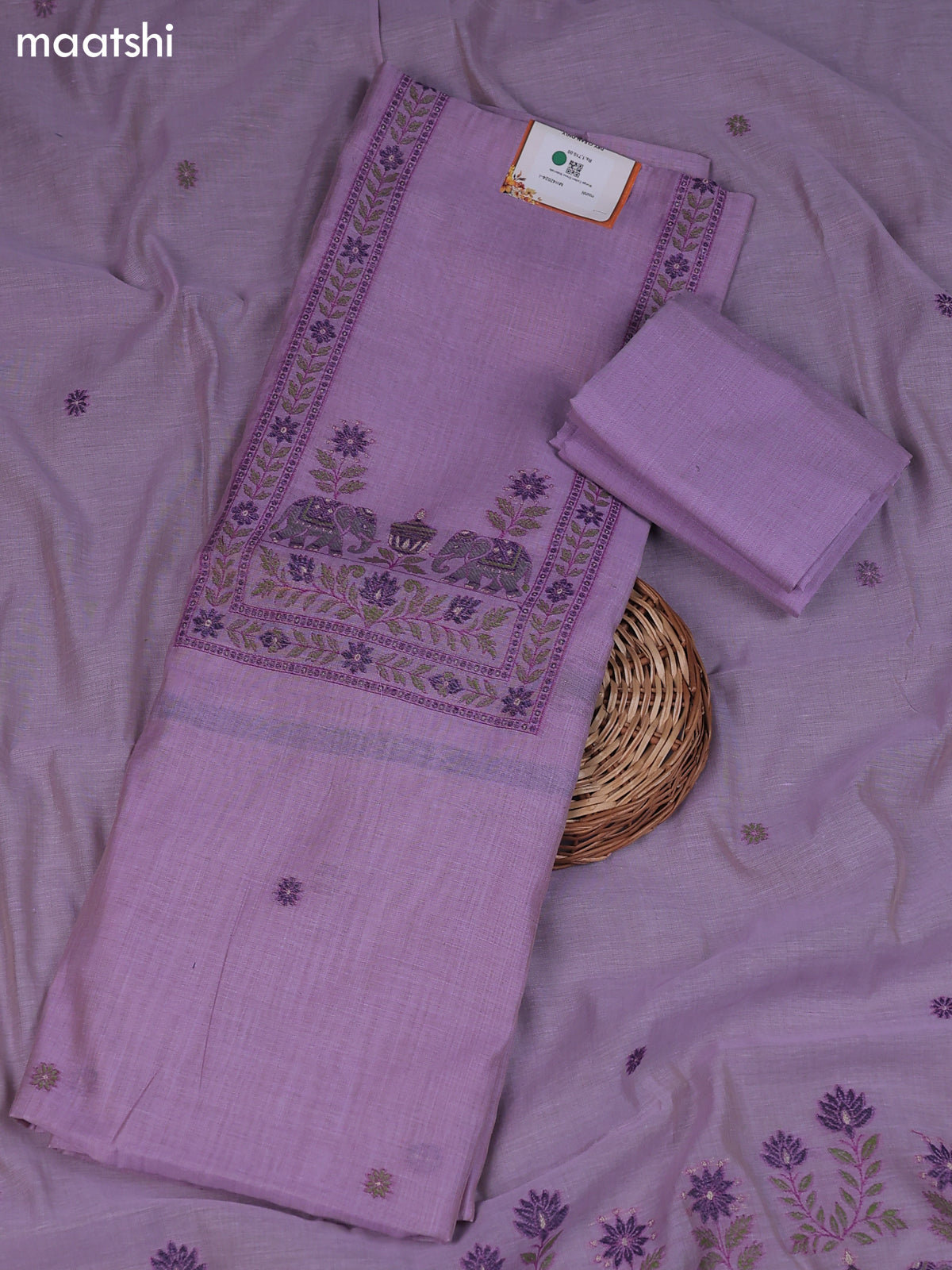 Violet Munga Cotton Dress Material With Zari & Thread Woven