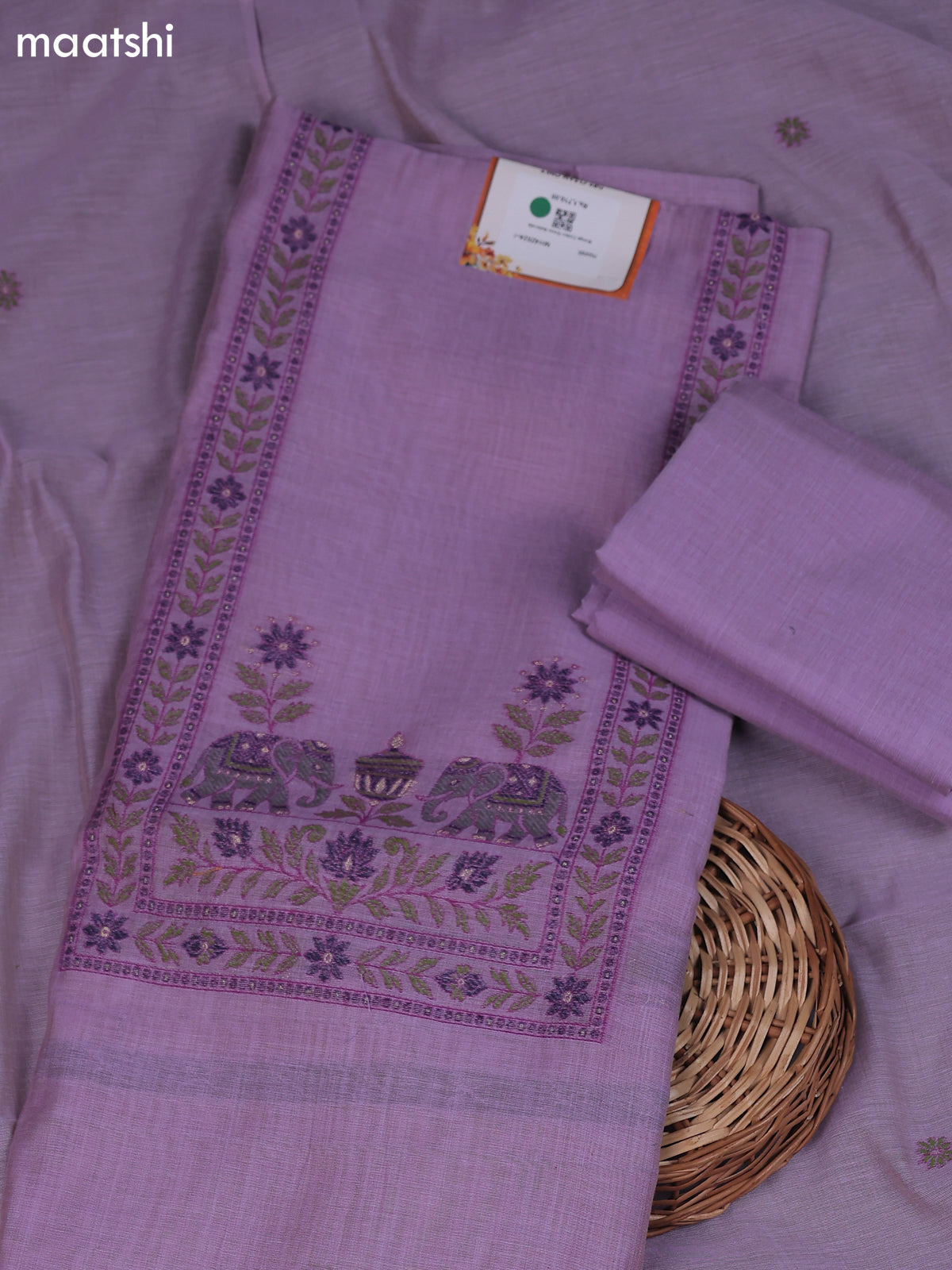 Violet Munga Cotton Dress Material With Zari & Thread Woven
