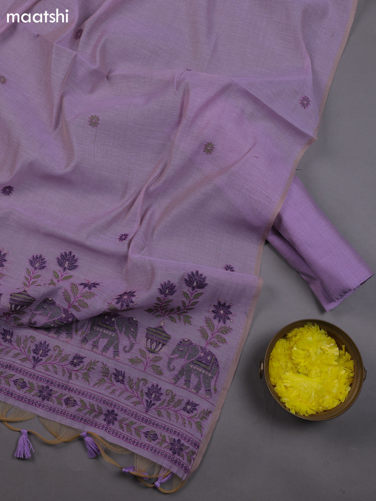 Violet Munga Cotton Dress Material With Zari & Thread Woven