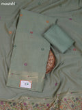 Elaichi Green Munga Cotton Dress Material With Thread & Zari Buttas