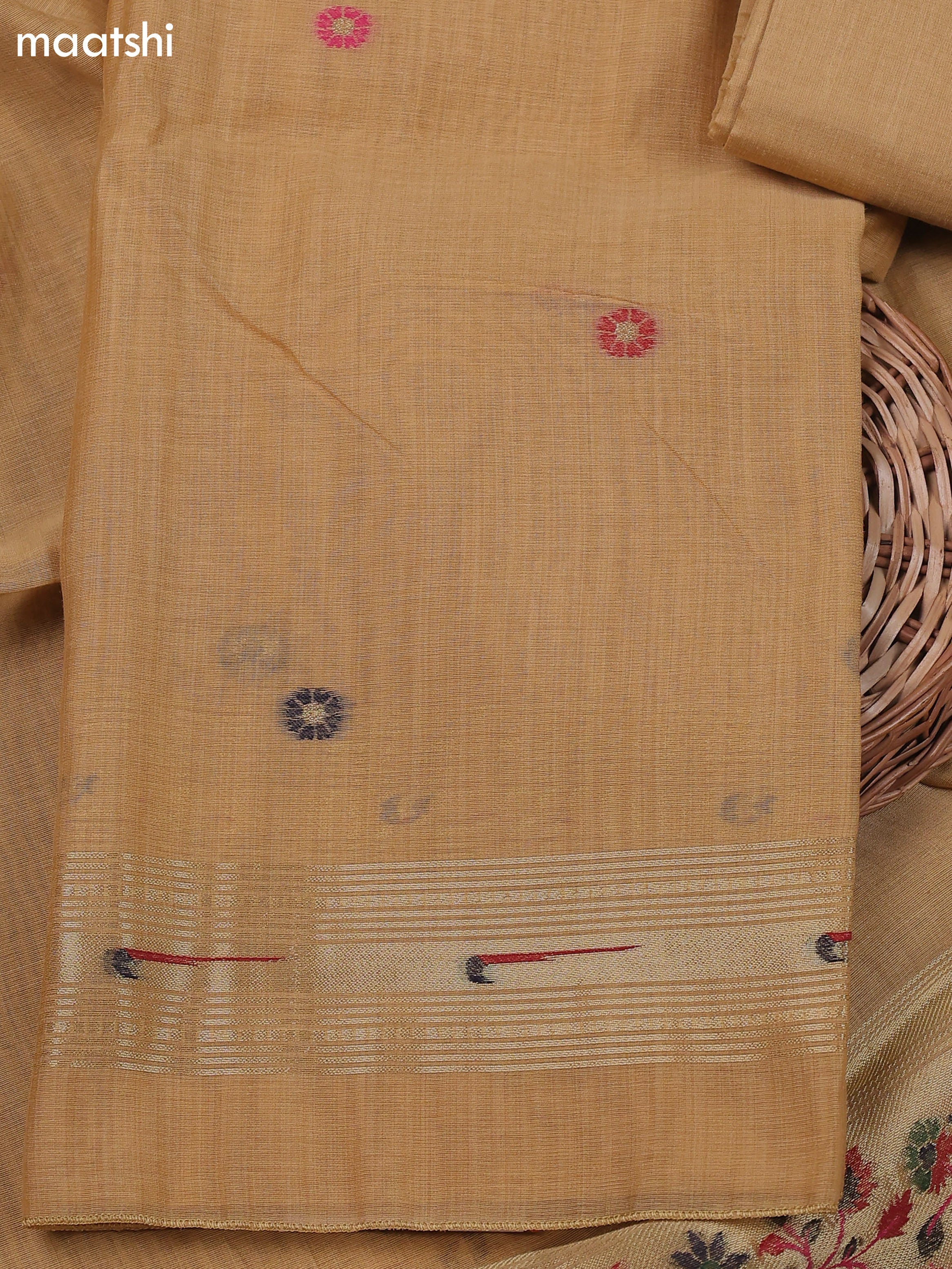 Sandal Munga Cotton Dress Material With Thread & Zari Buttas
