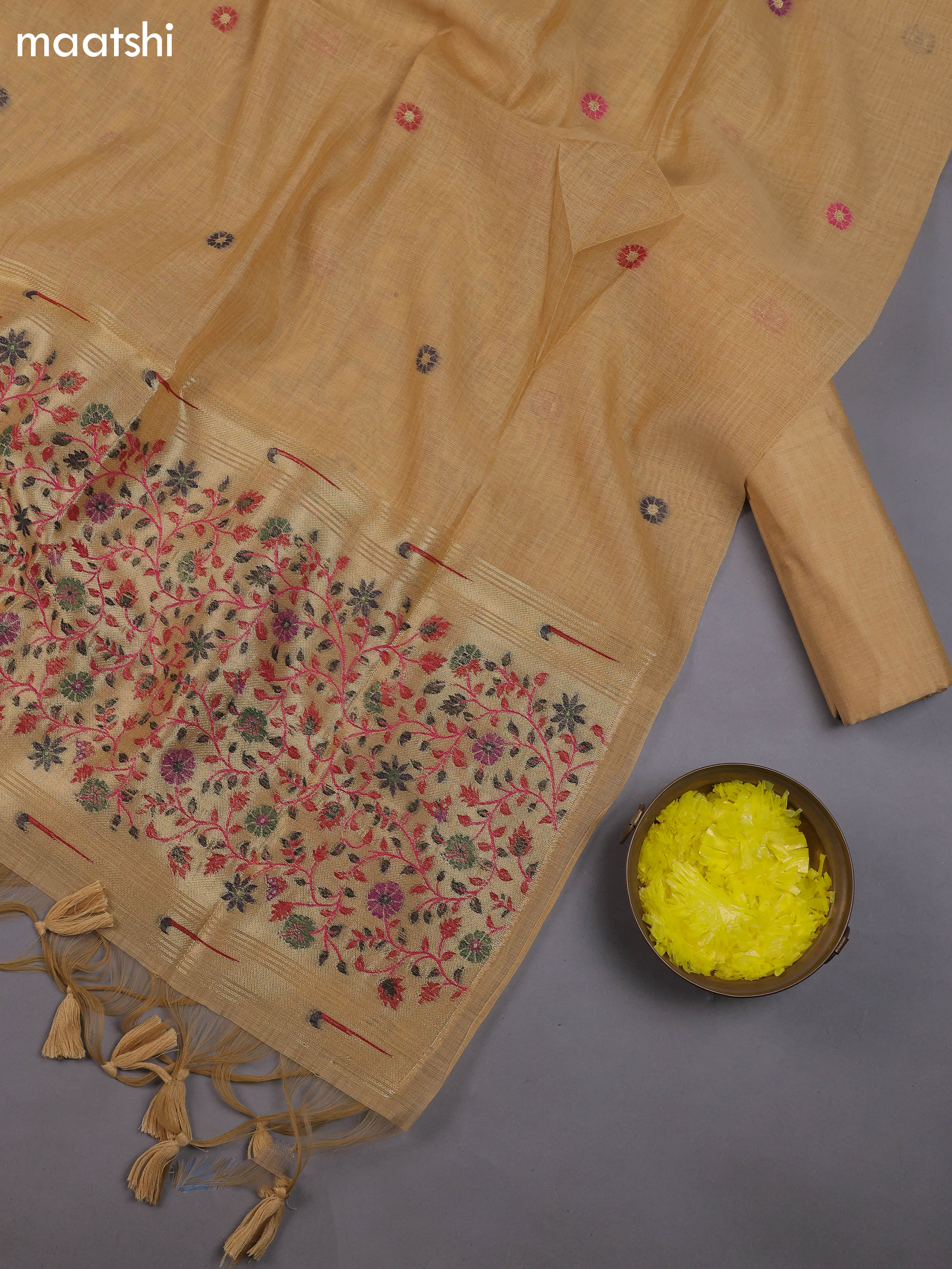 Sandal Munga Cotton Dress Material With Thread & Zari Buttas