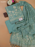 Teal Blue Munga Cotton Dress Material With Thread and Zari Weaves Border