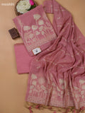 Lotus Pink Munga Cotton Dress Material With Thread and Zari Weaves Border